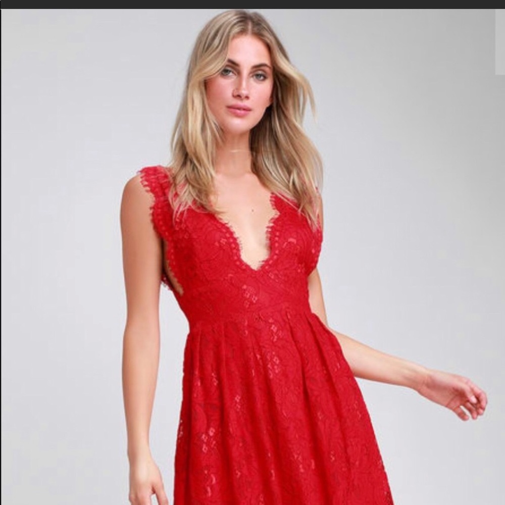 NWT Lulu’s Red Lace Midi Dress